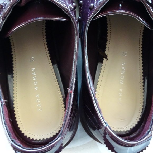 Zara Burgundy Vinyl Flat Platform Shoes - Picture 5 of 6